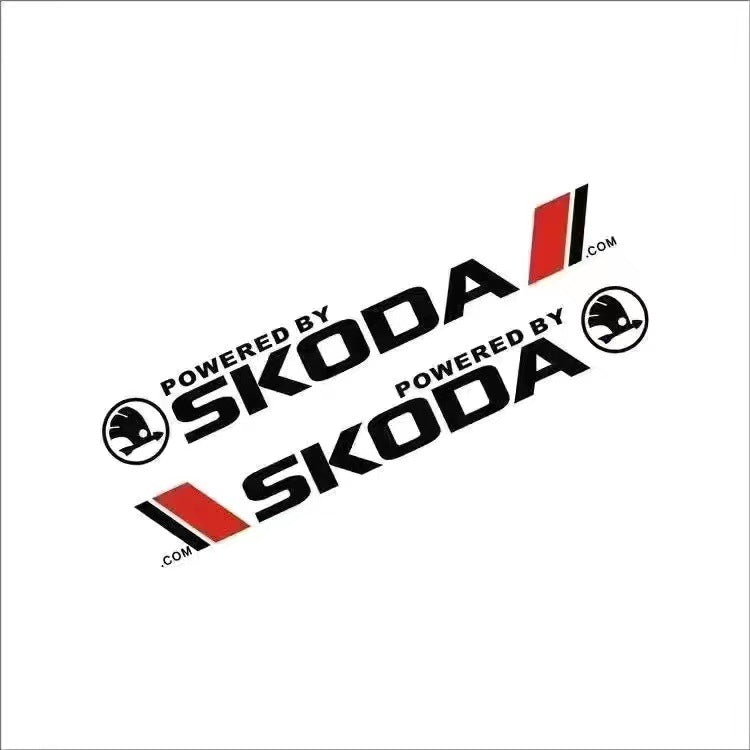 ​ “POWERED BY SKODA” branding decals with a sleek, diagonal layout. This design is ideal for car enthusiasts looking to personalize their vehicle with a statement of brand allegiance and tuner style.