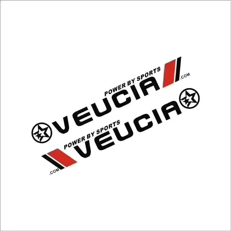 Sleek “VEUCIA” brand logo with “POWER BY SPORTS” tagline, accented by a dynamic red slash and a star emblem. This clean, high-contrast design is ideal for representing a performance-oriented brand identity.